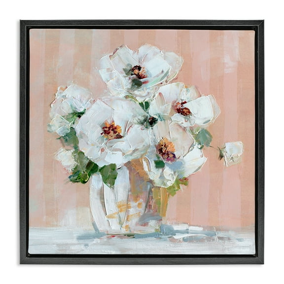 Stupell Industries White Poppies on Pink Botanical & Floral Painting Black Floater Framed Art Print Wall Art, 18 x 18