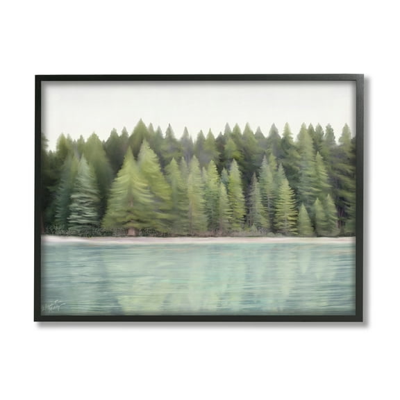 Stupell Industries Woodland Lake Shore Landscape Painting Black Framed Art Print Wall Art, 14 x 11