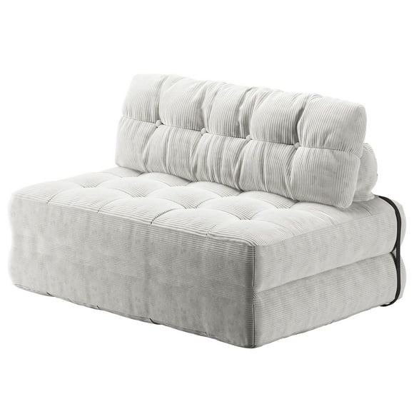Garvee Full Size Folding Floor Sofa Bed, Corduroy Convertible Sleeper Couch with Pillow & Back Support, Portable Fold Out Futon Mattress for Living Room