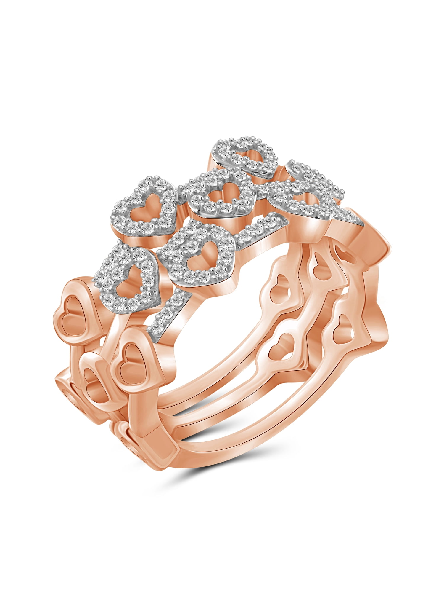 JewelersClub Stackable Diamond Rings for Women – 1/3 Carat White Diamond Ring Jewelry– Rose Gold Over Silver Stackable Bands for Women –– Stackable Ring Set by JewelersClub