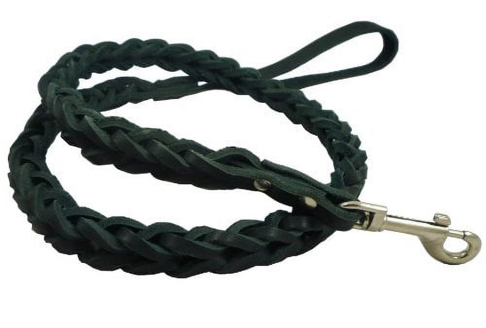 Black Genuine Leather Braided Dog Leash 45" Long 4-thong Square Braid for Medium to Large Breeds