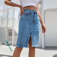 thumbnail image 2 of Women's Front Slit Blue Denim Skirt Pockets High Waist Slim Zipper Fly Midi Skirts Spring Female Casual Streetwear, 2 of 8