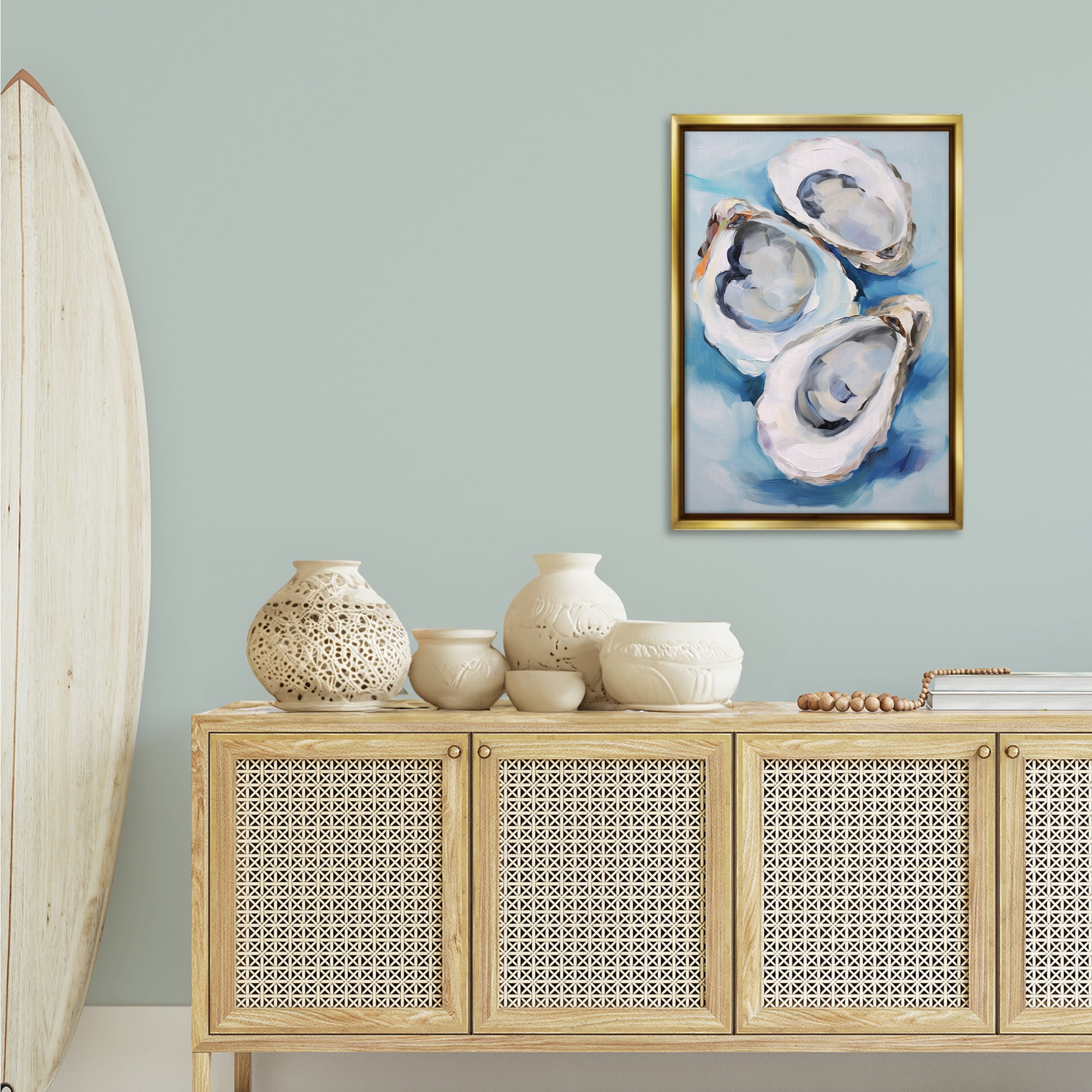 Stupell Industries Oyster Shell Trio Animals & Insects Painting Gold Floater Framed Canvas Art Print Wall Art, 21 x 31