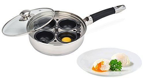 VonShef 4 Cup Egg Poacher Pan Non-Stick Saucepan with Removable Poaching Cups 
