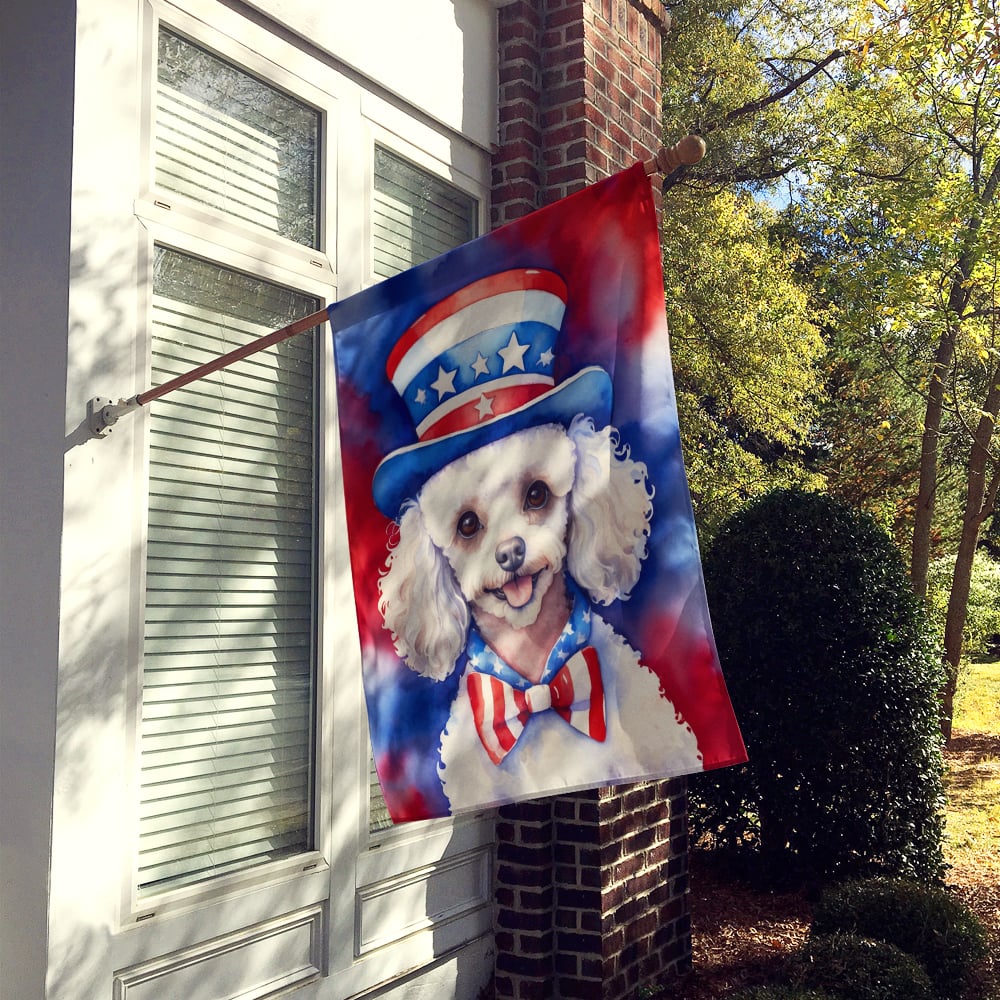 White Poodle Patriotic American House Flag 28 in x 40 in