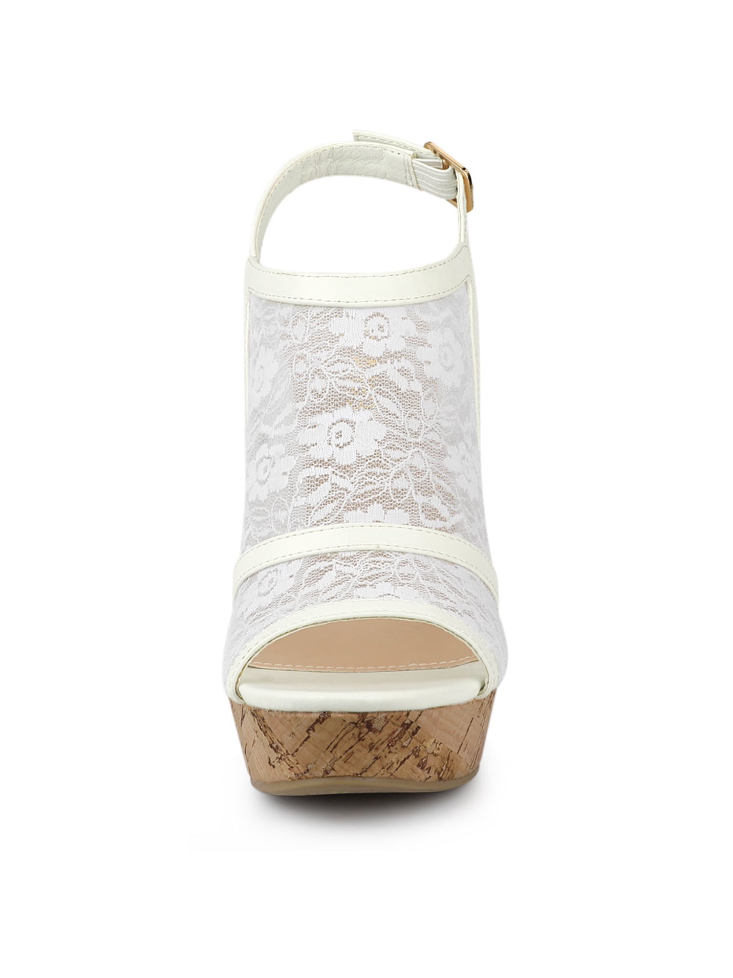DARING DIVA Women's Open Toe Platform Heel Lace Wedges Sandals White 6