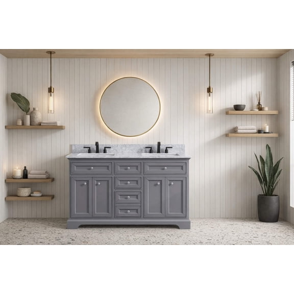 Ari Kitchen & Bath South Bay 55" Solid Wood Bathroom Vanity in Gray