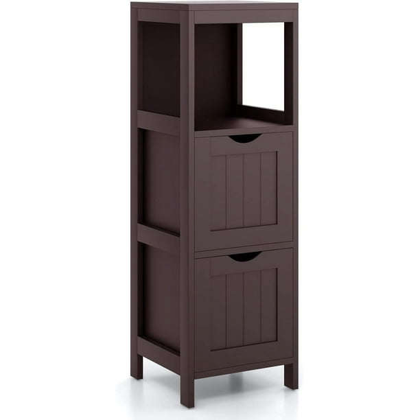 Mueble de baño de suelo, armario de almacenamiento multifuncional con 2 cajones extraíbles y estante abierto, armario de almacenamiento tipo torre con diseño antivuelco para baño y sala de estar