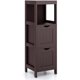 thumbnail image 1 of Mueble de baño de suelo, armario de almacenamiento multifuncional con 2 cajones extraíbles y estante abierto, armario de almacenamiento tipo torre con diseño antivuelco para baño y sala de estar, 1 of 5