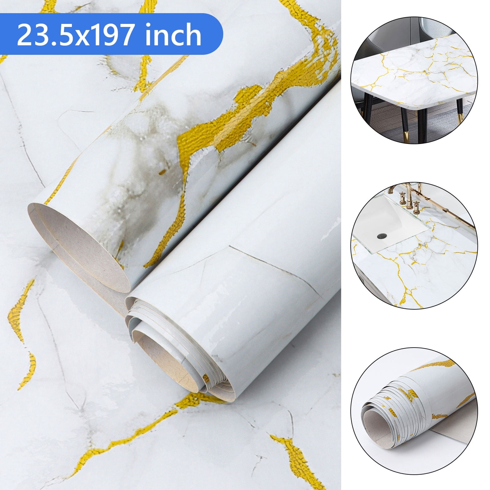 Tripumer Marble Granite Wallpaper 23.5 x 197 inch Self-Adhesive Contact Paper Marble Vinyl Wrap Paper Contact Paper for Countertop Fireplace DIY Wall Sticker White