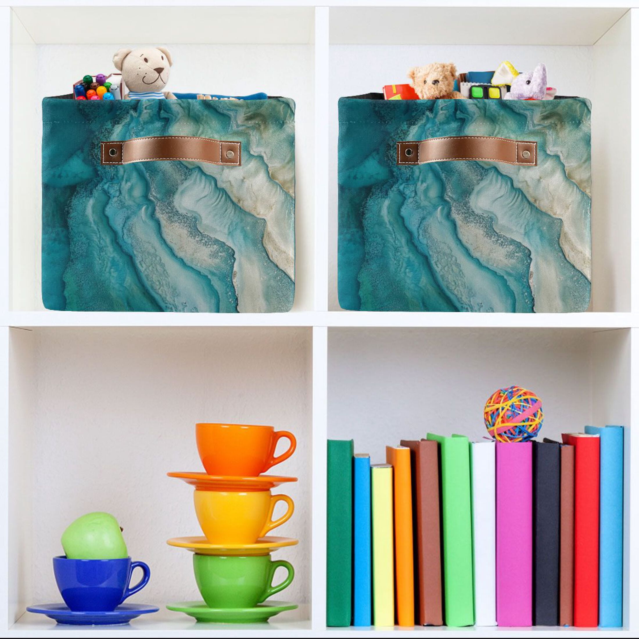 Rocky Shores Foldable Storage Basket,Canvas Fabric Foldable Storage Bins with Handles Open Home Storage Bins Boxes for Toy Book Shelf Closet Baskets