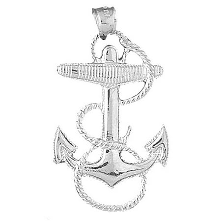 14K White Gold Anchor Pendant - 49 mm