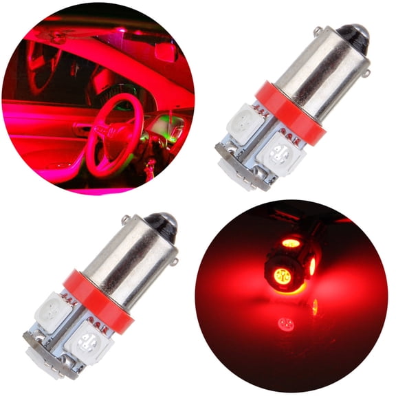 cciyu 2 Pcs T11 BA9S 5-5050-SMD LED Red Light Bulb Car 12V Lamp T4W 3886X H6W 363