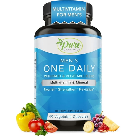 Pure By Nature One-Daily Multivitamin for Men Immune Support Energy 60 Veggie Capsules