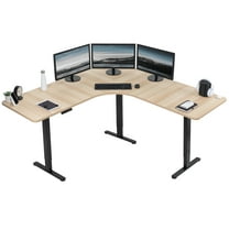VIVO Light Wood / Black Electric 71" x 71" Curved Corner Stand Up Desk