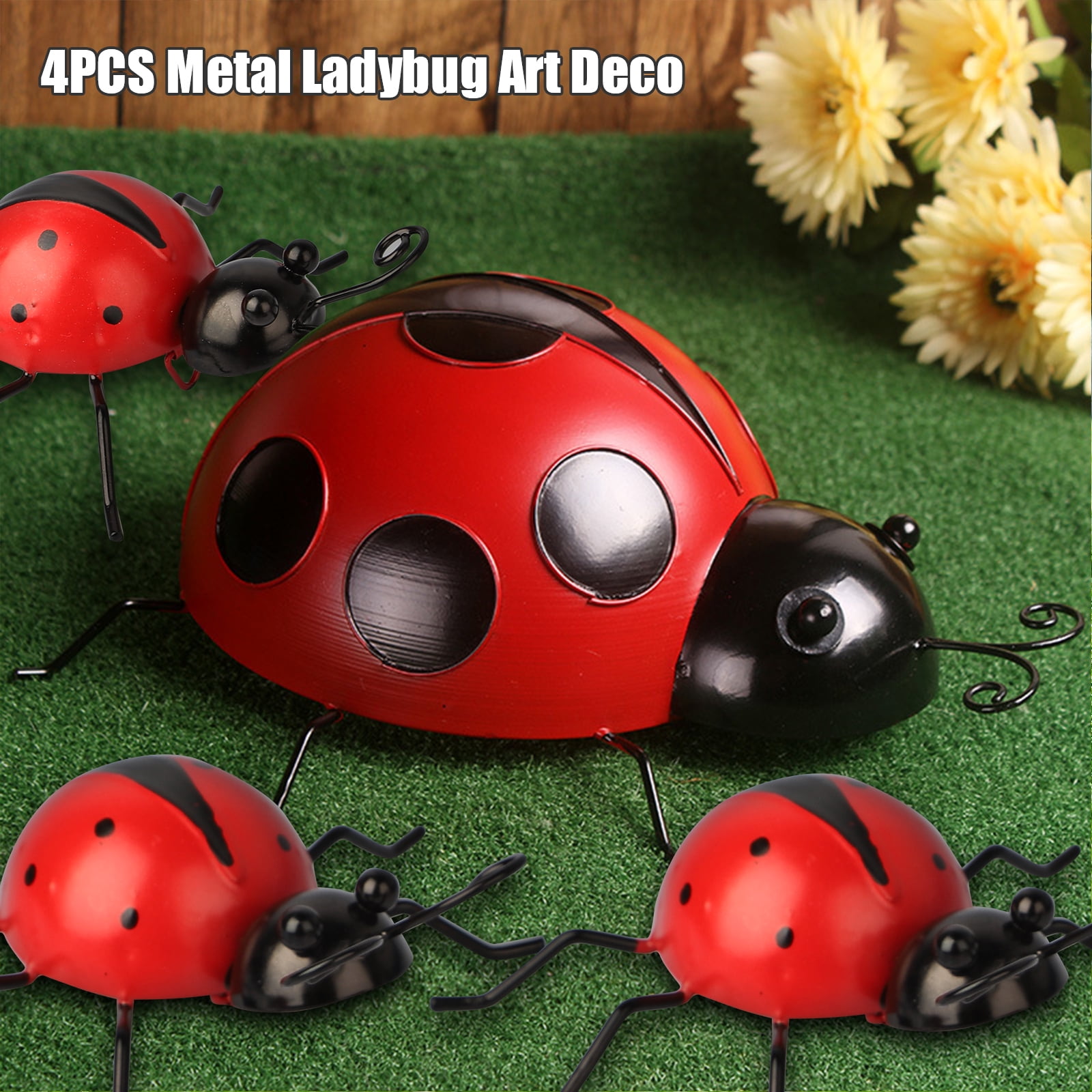 EEEkit 4pcs Metal Ladybugs Wall Decor, Cute Ladybugs for Outdoor Garden