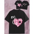 thumbnail image 2 of Valentine'S Day Romantic Exclusive ME YOU Heart Print T-Shirt, 100%, Casual Crew Neck, Slight Stretch, Comfortable Knit Fabric, with Pink Rose Petal Design, for Couples, All-Season Wear, 2 of 8