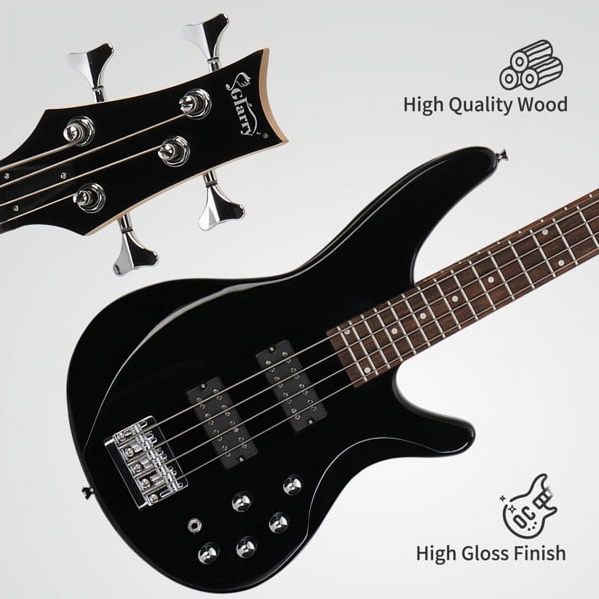 44 Inch GIB 4 String H-H Pickup Laurel Wood Fingerboard Bass Guitar with Bag and other Accessories Black