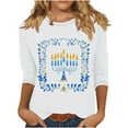 thumbnail image 2 of Craaazy Hanukkah Shirts for Women Athletic Casual Menorah Printed Round Neck 3/4 Sleeve T-shirts Gifts, 2 of 5