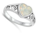 thumbnail image 4 of CHOOSE YOUR COLOR Heart White Simulated Opal Ring .925 Sterling Silver Band CZ Female Size 7, 4 of 4