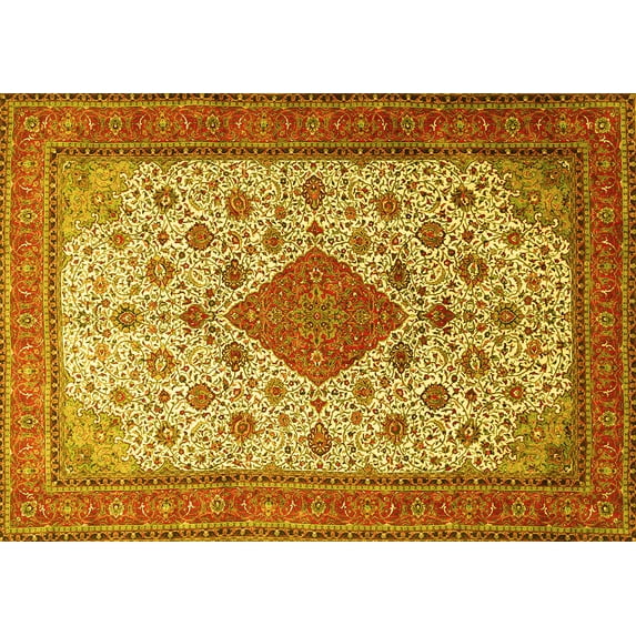 Ahgly Company Indoor Rectangle Medallion Yellow Traditional Area Rugs, 8' x 12'