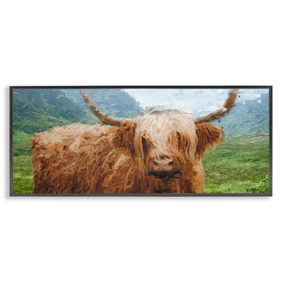 Stupell Industries Impressionist Highland Cattle Animals & Insects Painting Black Framed Art Print Wall Art, 24 x 10