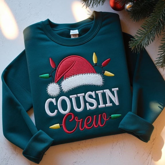 Embroidered Cousin Crew Christmas Sweatshirt, Matching Family Christmas Crewneck, Holiday Cousins Shirt, Cute Xmas Sweater, Kids & Adults