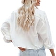 thumbnail image 4 of XIAONU Women's Batwing Sleeve Crop Blouse Loose Long Sleeve Point Collar Pullover Top Smooth Stylish Street Blouses, 4 of 9