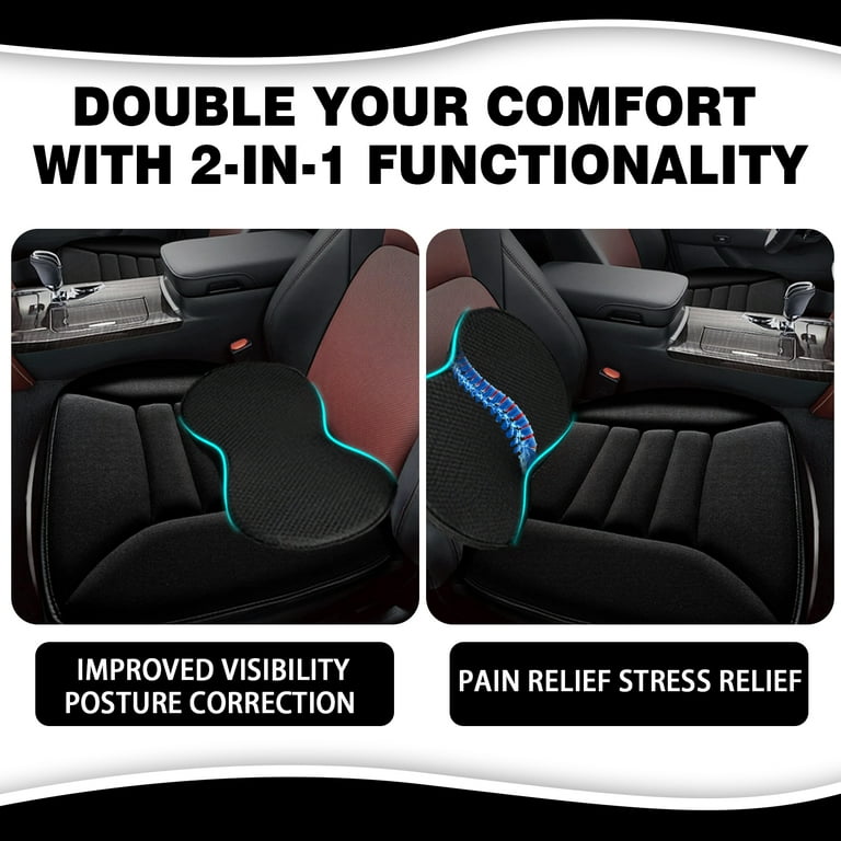 Harlier Premium Car Seat Cushion, Memory Foam Driver Seat Cushion To Improve Driving View, Sciatica & Lower Back Pain Relief - Seat Cushion For Car