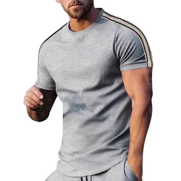 Tops para hombre, blusas y camisas de cuello redondo y manga corta para hombre. Camiseta deportiva informal de manga corta con rayas laterales y cuello redondo para hombre. Blusa para hombre.