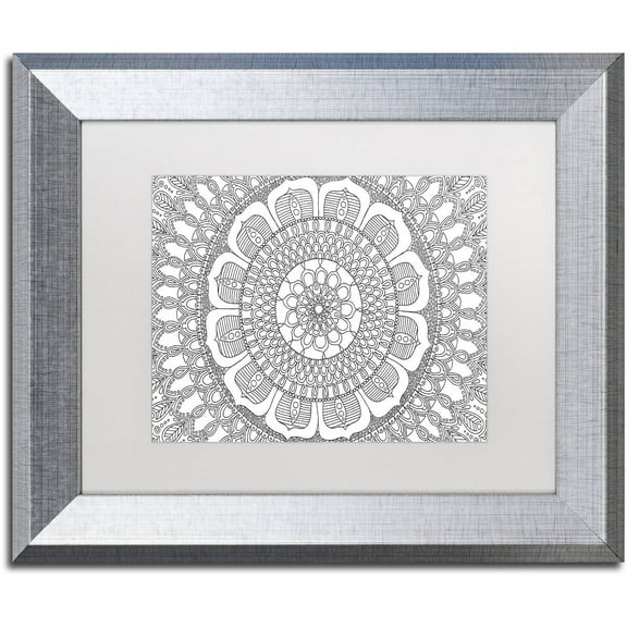 Trademark Fine Art "Flower Mandala" Canvas Art by Hello Angel, White Matte, Silver Frame