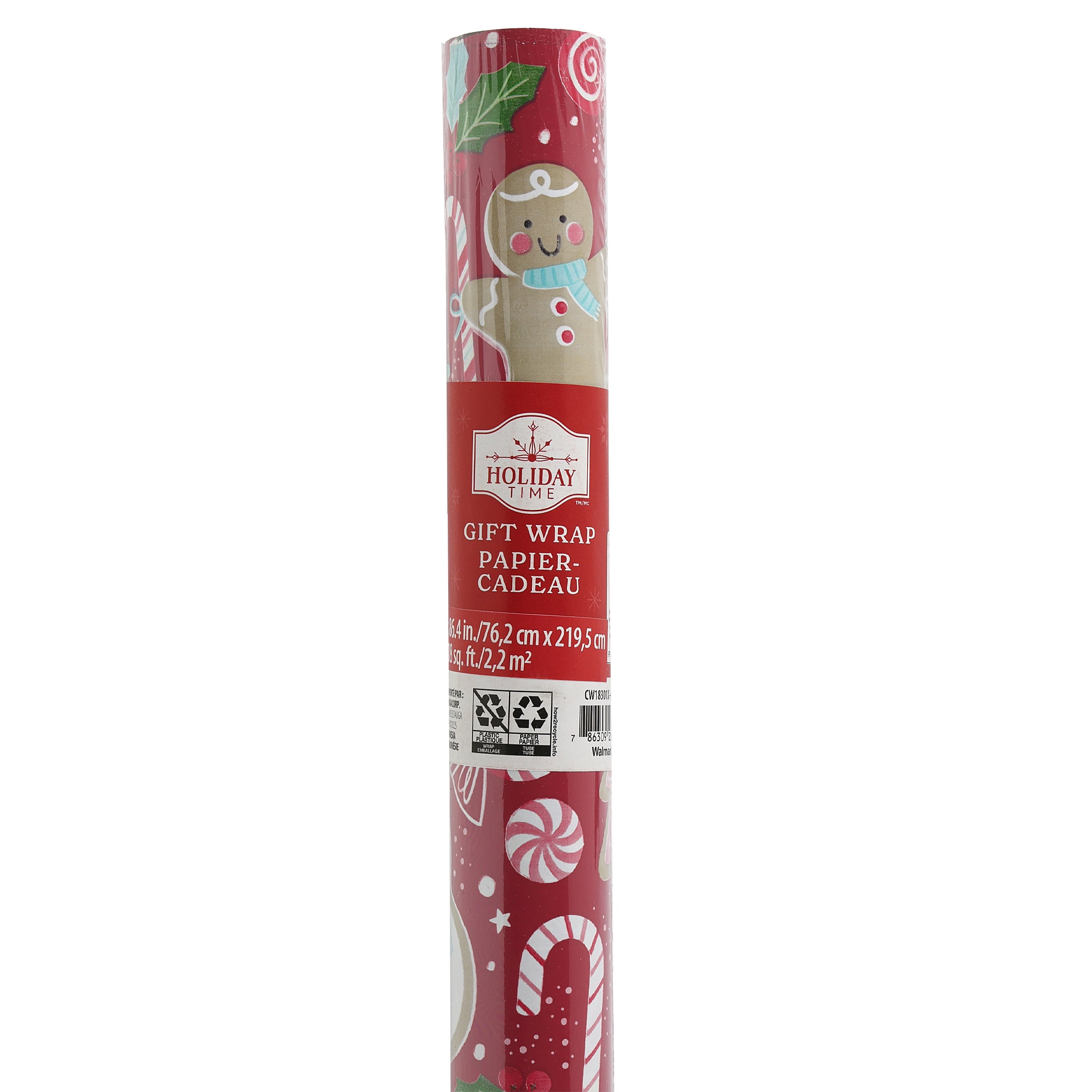 Holiday Time Single Roll Gift Wrap, Pink, Red, White, Green Candies