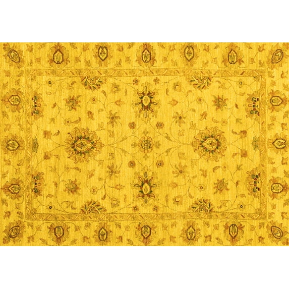 Ahgly Company Machine Washable Indoor Rectangle Oriental Yellow Traditional Area Rugs, 2' x 5'