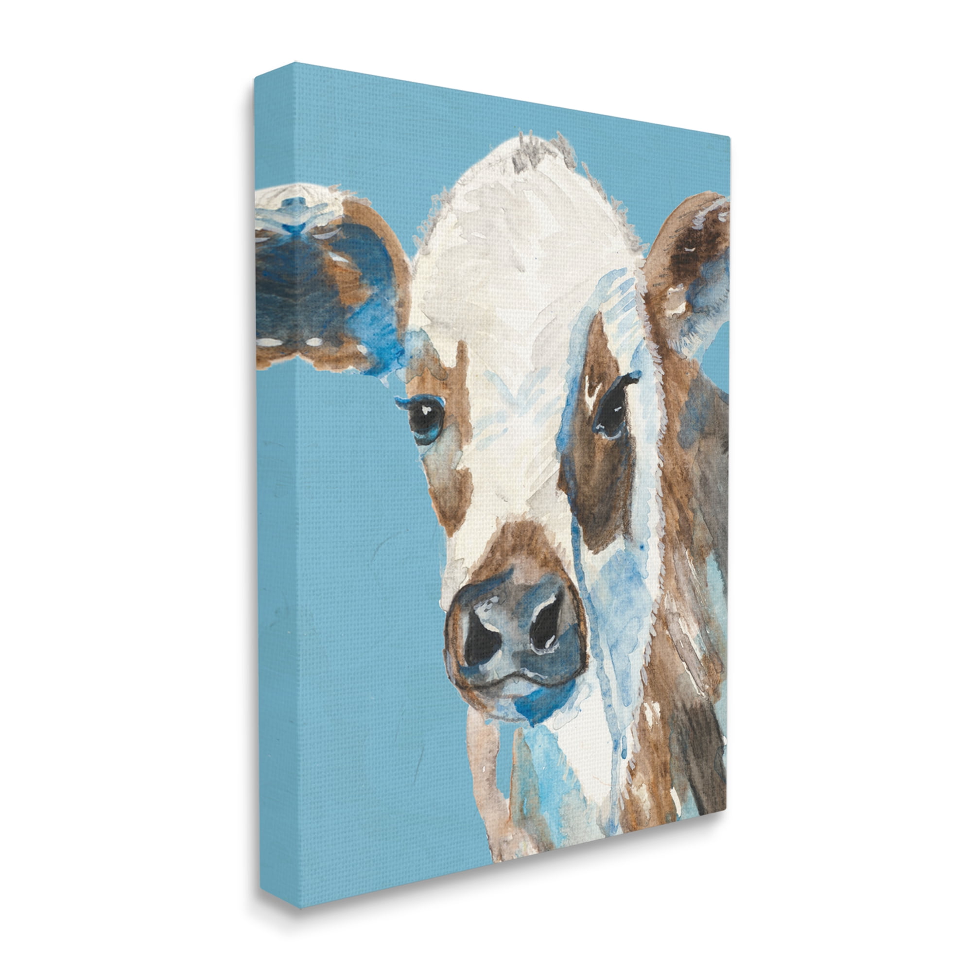 Stupell Industries Cow with Blue Background Animals & Insects Painting Gallery Wrapped Canvas Print Wall Art, 36 x 48