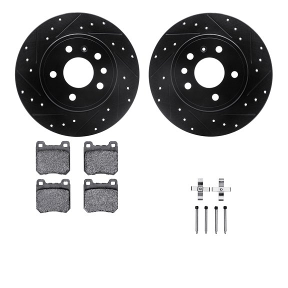 Dynamic Friction Company Rear Brake Rotors-Drilled and Slotted-Black with 5000 Advanced Brake Pads includes Hardware 8512-65007