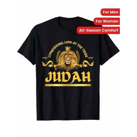 Velto Conquering Lion of Judah Yahweh Gifts T-Shirt - 100% Cotton Black Graphic Tee wi All Size S-5XL
