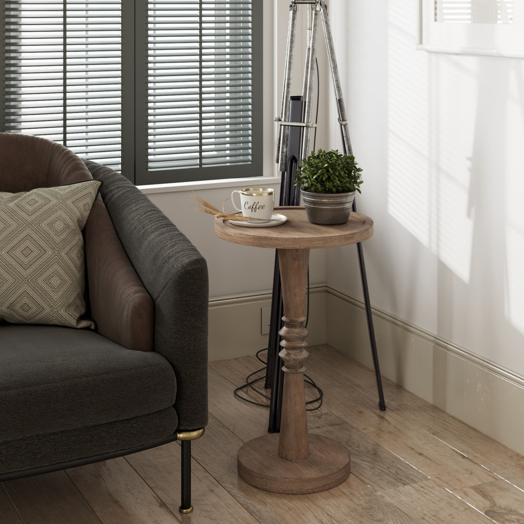 COZAYH Pedestal Small Drinking Table, Farmhouse Tray Top End Table