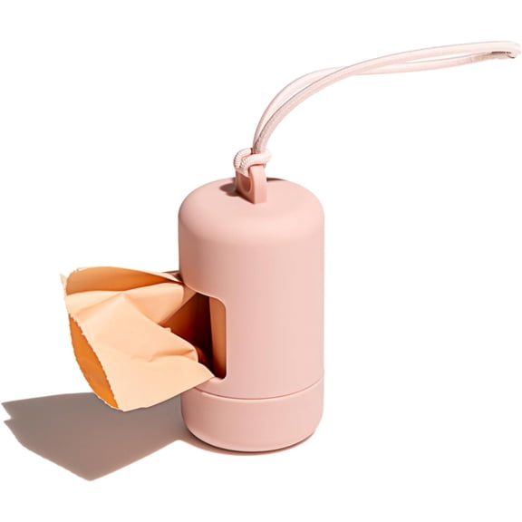 Dog Poop Bag Holder and Dispenser with Leash Attachment, Leak Proof, Easy Twist Top for Refills Includes 1 Roll Bags