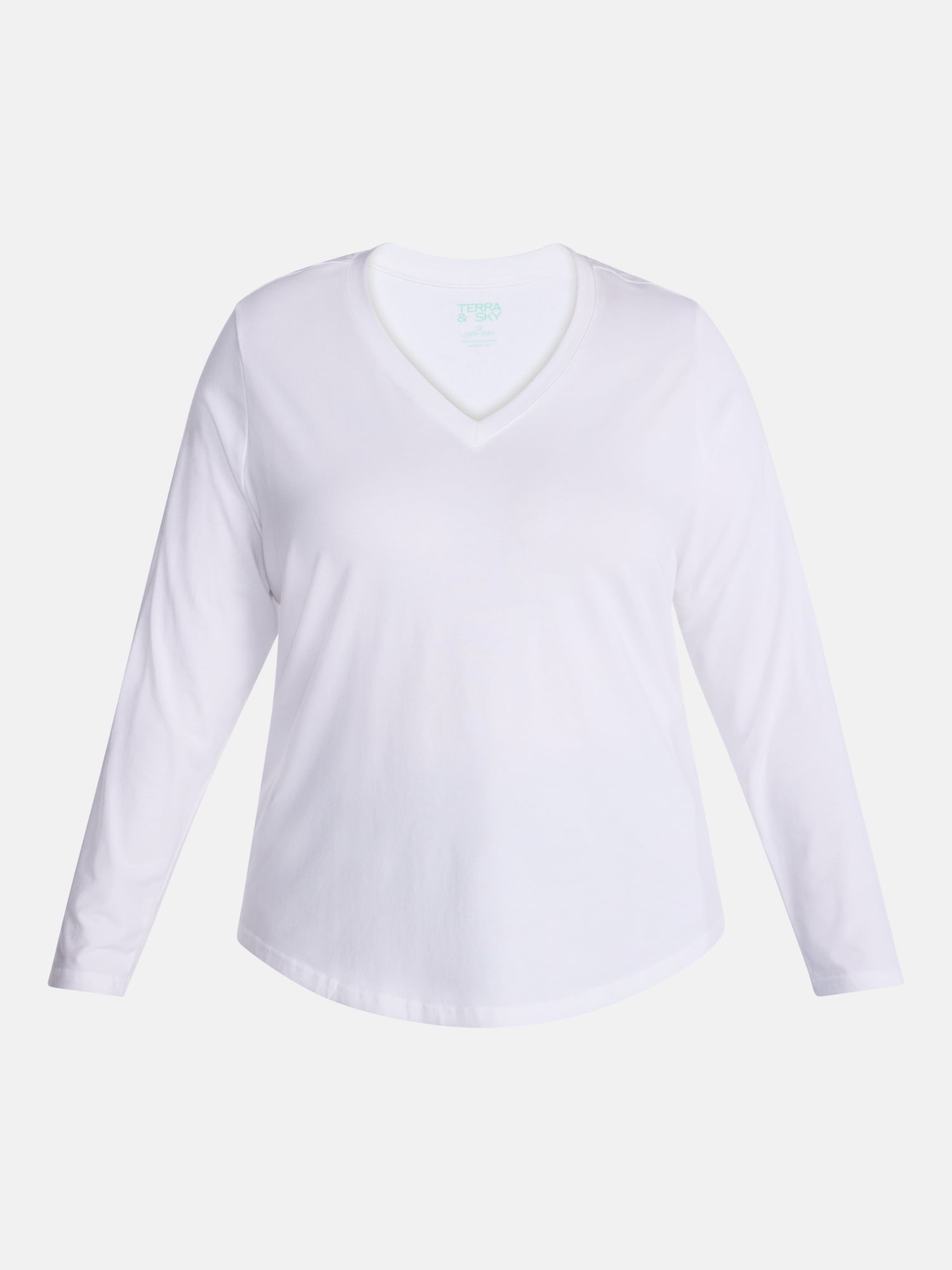 Terra & Sky Women's Plus Size V Neck Tee with Long Sleeves, Size 0X-5X