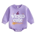 thumbnail image 5 of KPOPLK Baby Halloween Witch Bodysuit Letter Print Long Sleeve Bubble Romper for 3 6 9 12 18 Months Fall Holiday Outfit(Purple,6-12 Months), 5 of 9