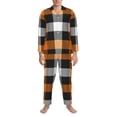 thumbnail image 3 of Salouo Orange Plaid Print Button-Front Long Sleeve Pajama Set for Men, Soft 2Pjs Men's Long Sleeve Sleepwear-Medium, 3 of 7