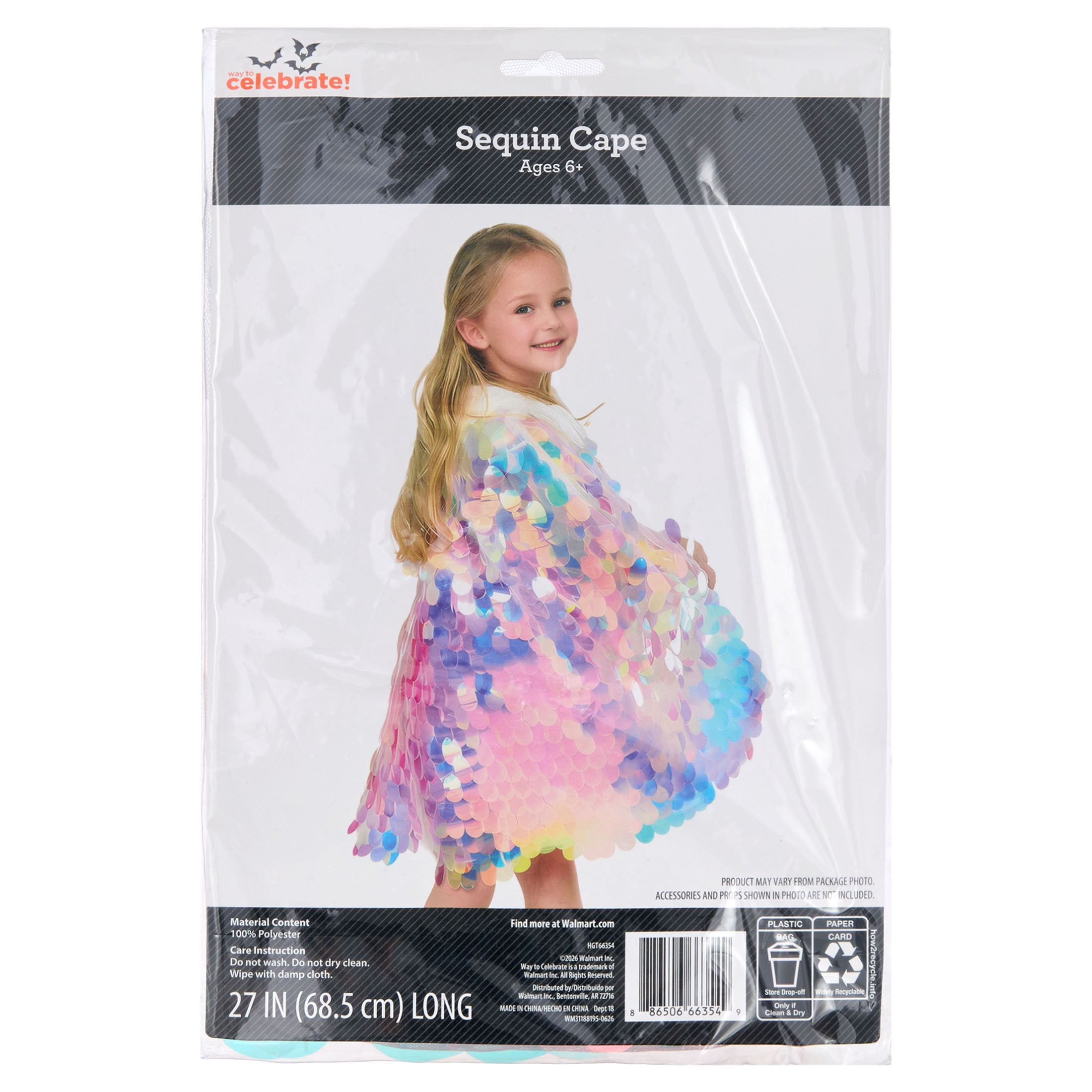Sequin Cape Costume Accessory for Children, Multicolor, One Size, Halloween by Way To Celebrate