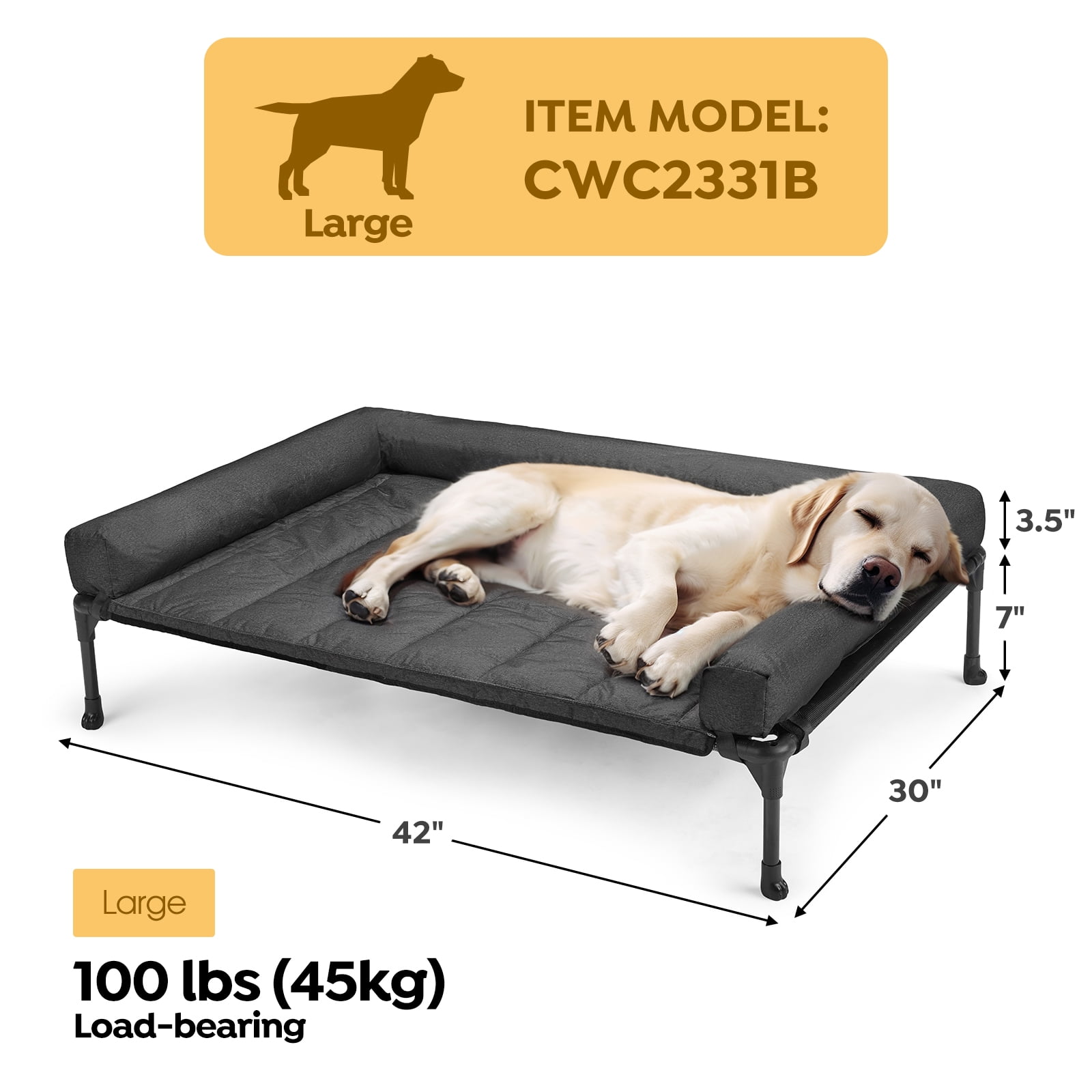 Veehoo Cooling Elevated Dog Bed + Waterproof Removable Pillow-Top Mat, Dog Sofa Bed, Large, Black