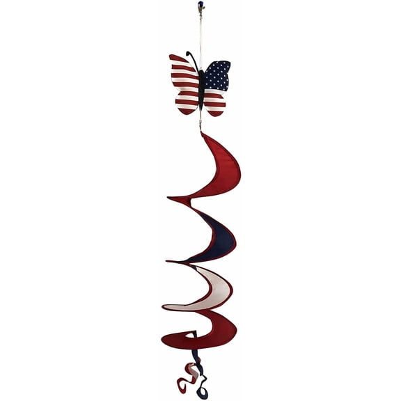 Patriotic Butterfly Wind Spinner Decoration - 6" x 40" Long, Red, White, Blue, Christmas, Veteran's Day, 4th of July, Home Decor, USA, Porch, Patio