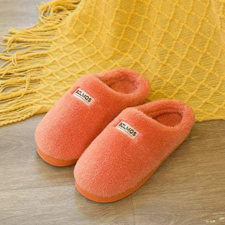 

Cotton Slippers Autumn Winter Home Indoor Couples Home Soft Bottom Wear-Resistant Warm Men Women Plush Slippers Orange 40/41