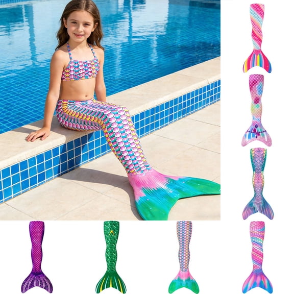 Toddler and Girls Swimwear Sets One Piece Swimsuit with Shiny Rainbow Scale Tail Swimwear for Kids