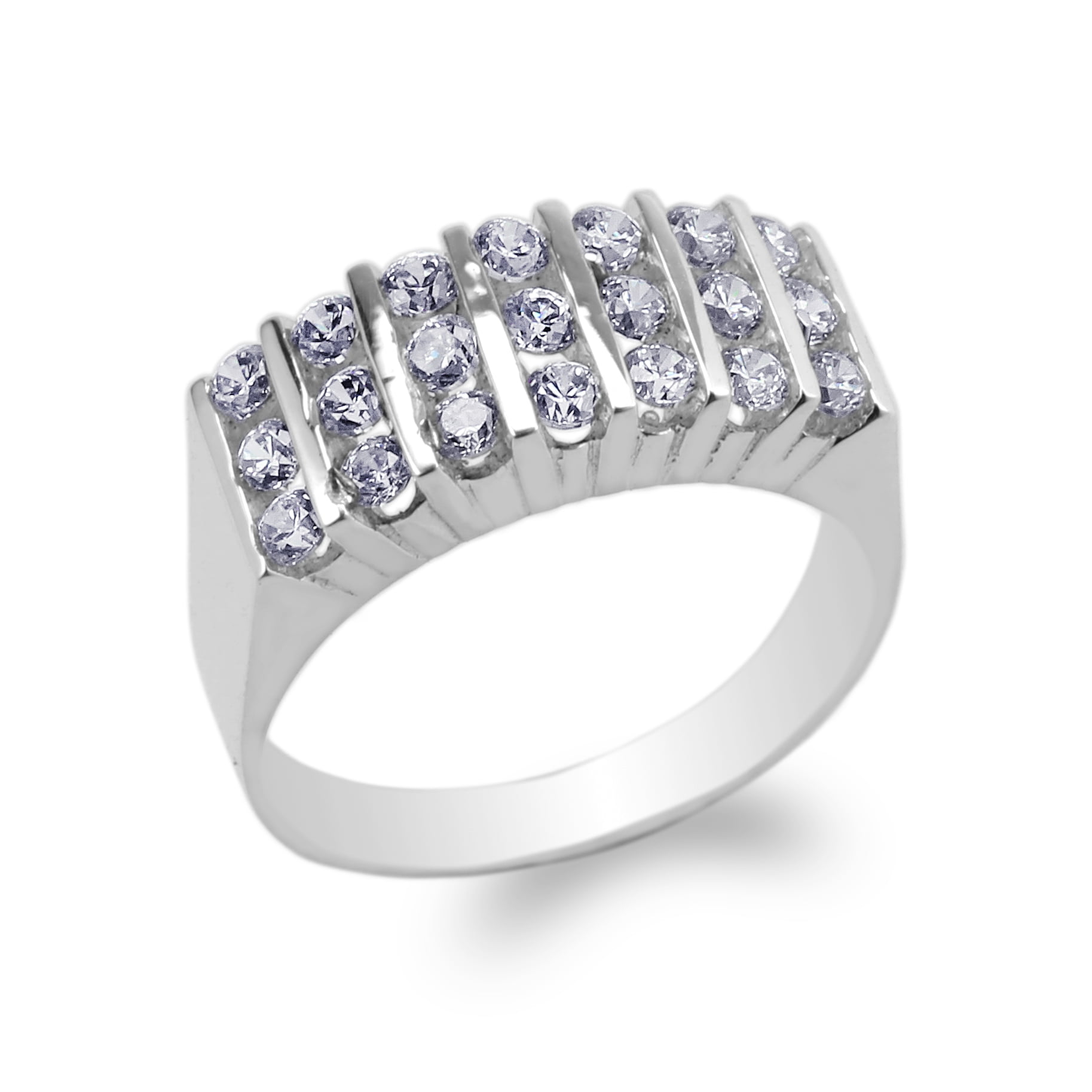 Sterling Silver .925 Round Fashion CZ Eternity Women's Wedding Band Ring 4-10 