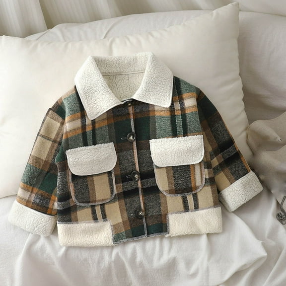 NAISIBABY Boys Fleece Jacket 7T, Long Sleeve Button-Up Plaid Lapel Winter Thicken Fashion Coat Khaki(1-13T)