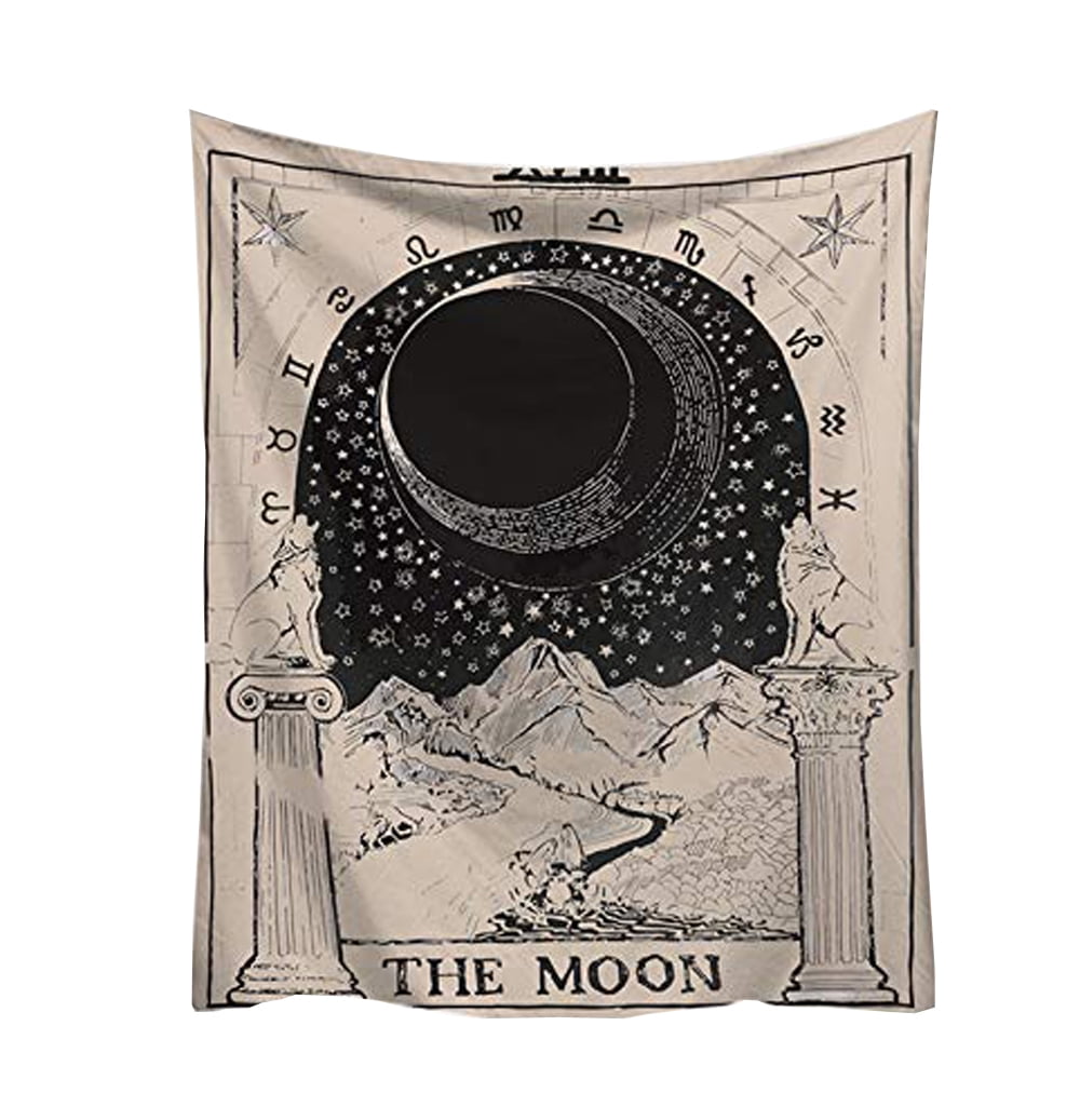 Sun Moon Tapestry Wall Hanging Stars Space Psychedelic Black and White
