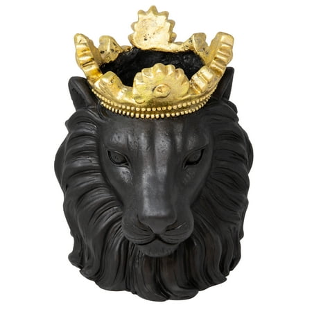 Sagebrook Home Resin 9  Lion With Crown  Black  Round  Polyresin  Contemporary  9 L X 7 W X 9 H  Solid Color